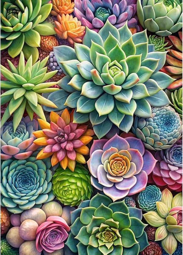 OBOSOE 5D Diamond Painting – Sukkulenter i Kruka, Full Round Drill DIY Pärlbroderi (30x40 cm) – Växtmotiv för Väggdekoration