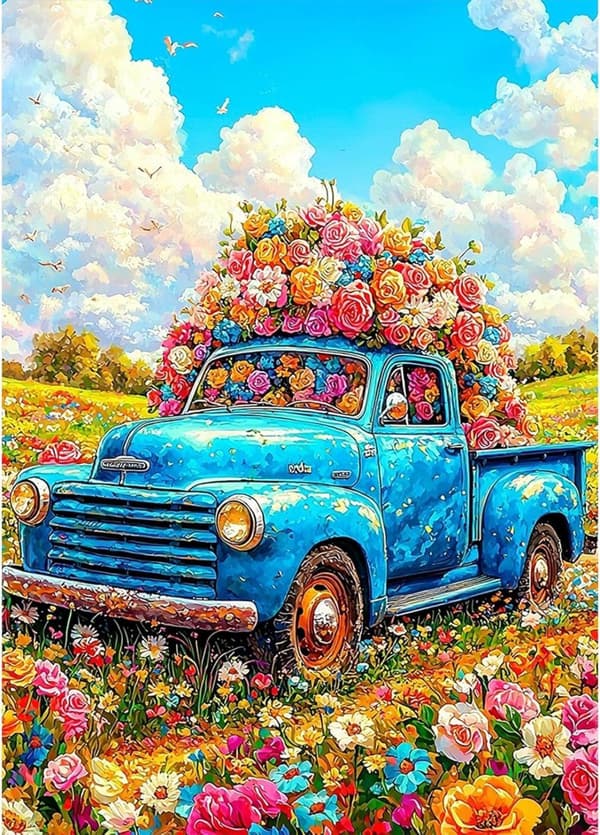 OBOSOE 5D timanttimaalaus – kukka-auto maisemassa, täyspora DIY-helmikirjonta (30x40 cm) – Ainutlaatuinen seinätaide