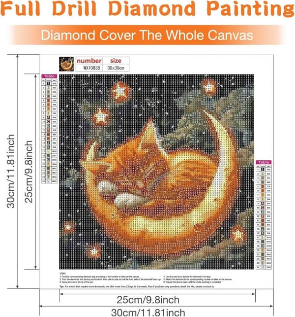 OBOSOE 5D helmikirjonta – Cat & Moon, Full Drill DIY (30x30 cm) – Kodikas eläinaihe seinälle