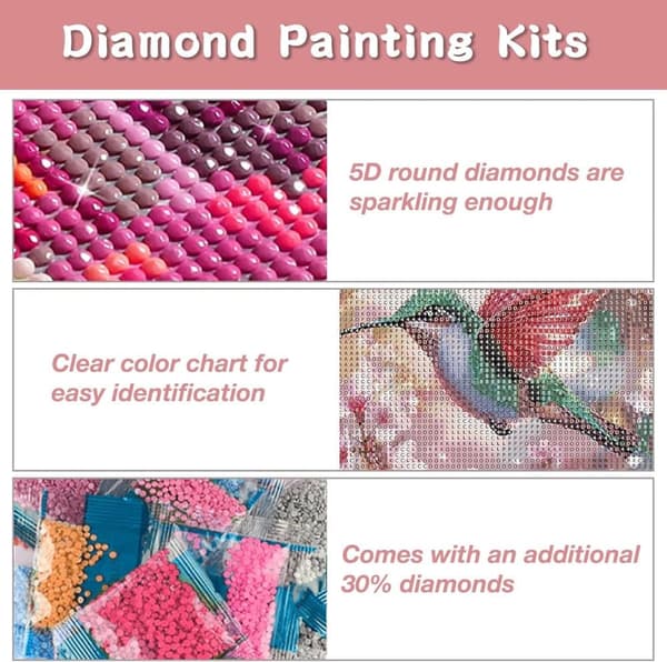 OBOSOE 5D Pärlbroderi – Kolibri & Blommor, Full Drill DIY (30x30 cm) – Fågelmotiv för Väggdekoration