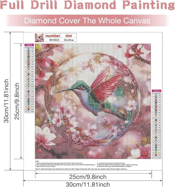 OBOSOE 5D Pärlbroderi – Kolibri & Blommor, Full Drill DIY (30x30 cm) – Fågelmotiv för Väggdekoration