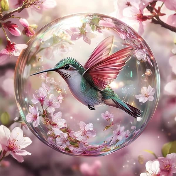 OBOSOE 5D Pärlbroderi – Kolibri & Blommor, Full Drill DIY (30x30 cm) – Fågelmotiv för Väggdekoration
