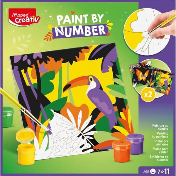 Målarbilder med nummer av Papegoja och Fjäril - Maped Creativ - Målningaktivitet för Barn - Kreativ Hobby - Från 7 År