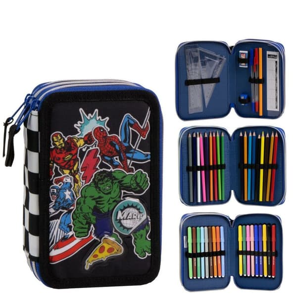 Koululaisen penaali lisätarvikkeilla The Avengers Musta 41 x 58 x 3 cm