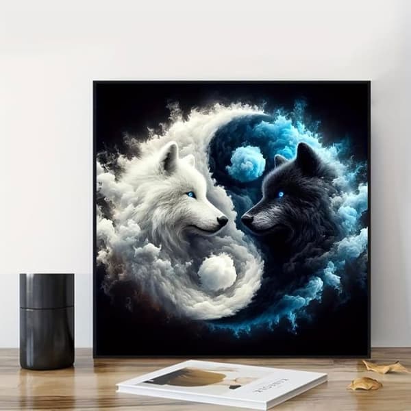 Bomclap 5D diamantmaleri Yin Yang Wolf – DIY diamantmaleri rund boremaskine 35×35cm