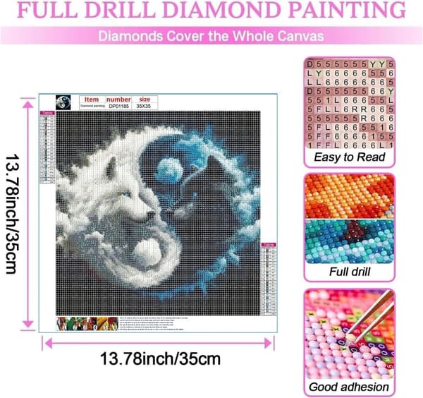 Bomclap 5D diamantmaleri Yin Yang Wolf – DIY diamantmaleri rund boremaskine 35×35cm