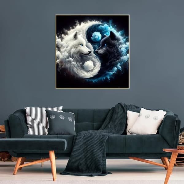 Bomclap 5D diamantmaleri Yin Yang Wolf – DIY diamantmaleri rund boremaskine 35×35cm
