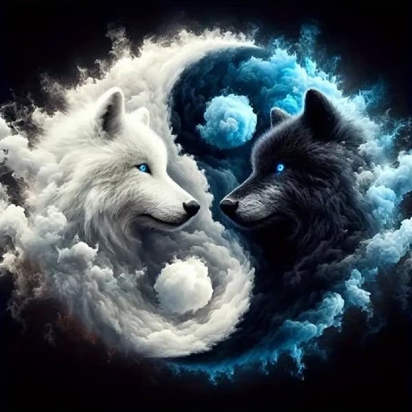 Bomclap 5D diamantmaleri Yin Yang Wolf – DIY diamantmaleri rund boremaskine 35×35cm