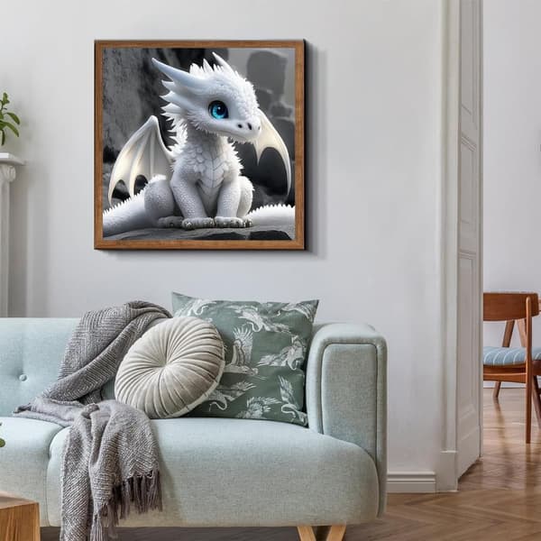 Bomclap 5D valkoinen lohikäärmeen timanttimaalaus – pyöreä täyspora timanttimaalaus 35×35cm