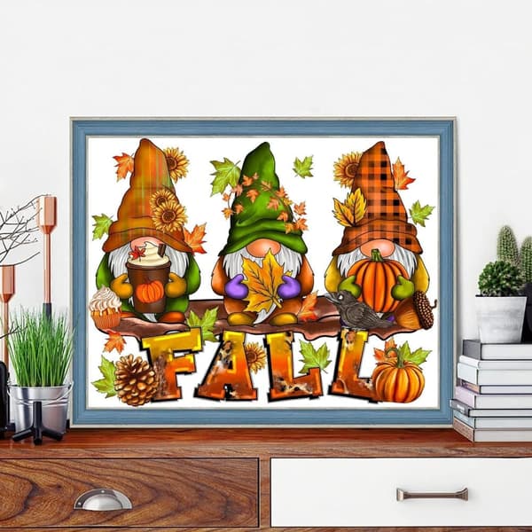 Bomclap 5D tonttu timanttimaalaus syksy – täysi pora timanttimaalaus kotiin 30×40cm
