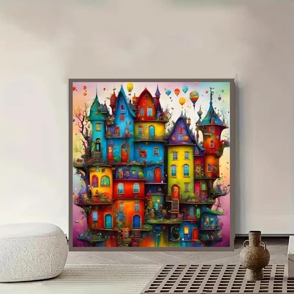 Bomclap 5D landskab diamantmaleri - Hus DIY diamantmaleri fuld boremaskine 30×30cm