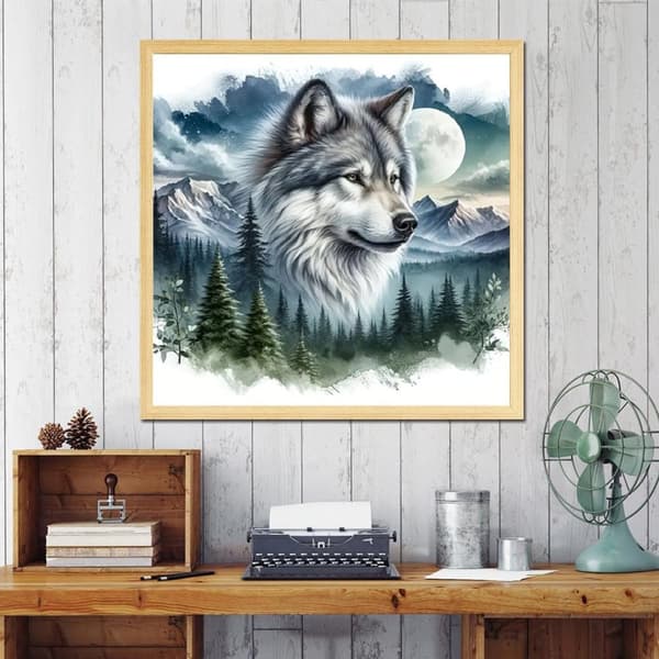 Bomclap 5D Skovulv Diamant Urskive – Landskab Diamantmaleri Rund Boremaskine 35×35cm