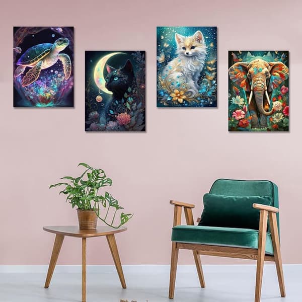 Bomclap Diamantmaleri 4-pak – 5D Diamantmaleri til voksne Dyremotiver (30x40 cm)