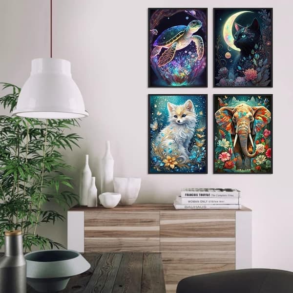 Bomclap Timanttimaalaus 4 kpl – 5D-timanttimaalaus aikuisille eläinaiheita (30x40 cm)