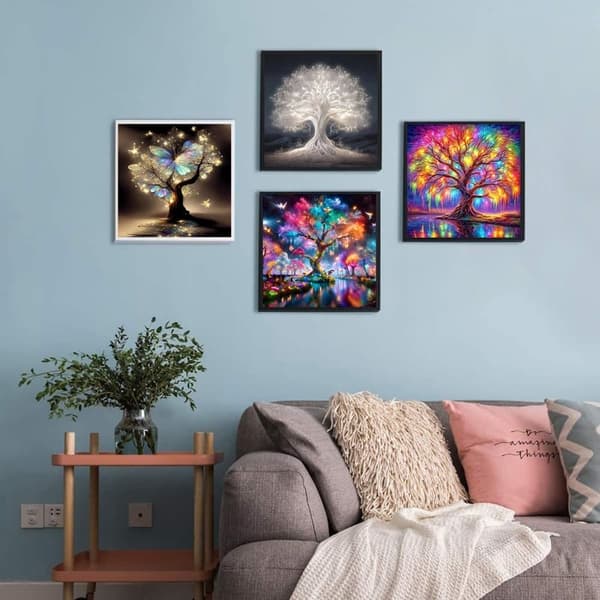 Bomclap Diamond Painting 4 kpl – 5D timanttimaalaus pyöreät kappaleet täysi pora (30x30 cm)
