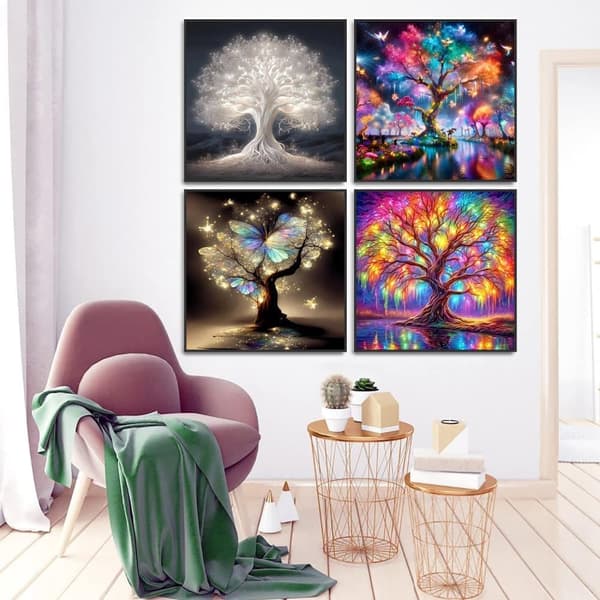 Bomclap Diamond Painting 4 kpl – 5D timanttimaalaus pyöreät kappaleet täysi pora (30x30 cm)