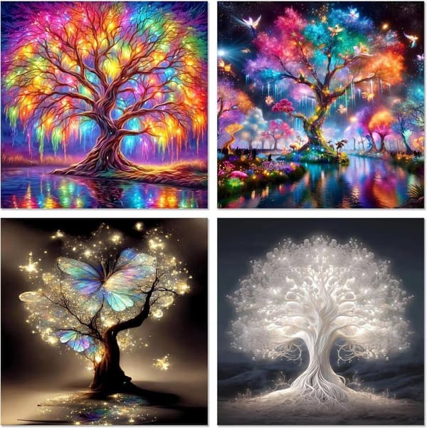 Bomclap Diamond Painting 4 kpl – 5D timanttimaalaus pyöreät kappaleet täysi pora (30x30 cm)