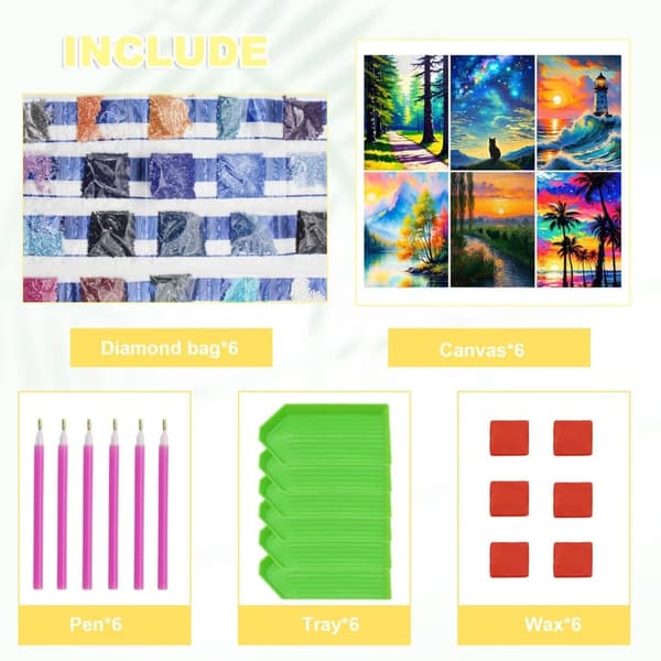 Bomclap Diamond Painting 6-pack – 5D Diamantmålning Full Drill Landskap (30x40 cm)