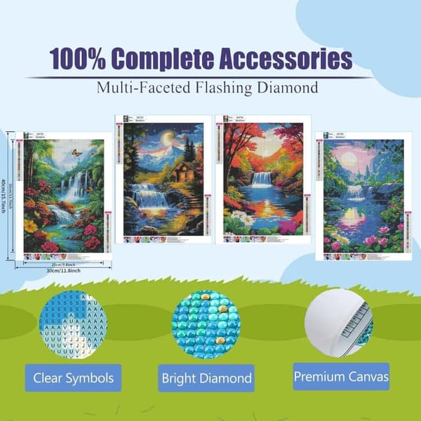 Bomclap Diamond Painting 4 kpl – 5D timanttimaalaus täyspora maisema (30x40 cm)