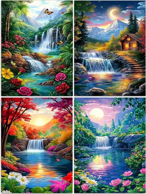Bomclap Diamond Painting 4 kpl – 5D timanttimaalaus täyspora maisema (30x40 cm)
