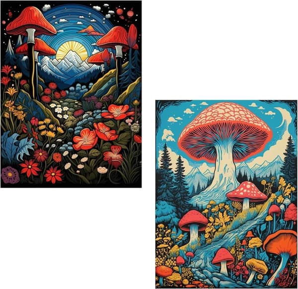 Bomclap Diamond Painting 2 kpl – 5D timanttimaalaus sieniaihe täysi pora (30x40 cm)