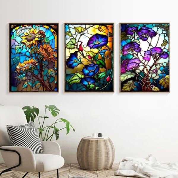 Bomclap Diamond Painting 6-pack – 5D Diamantmålning Blommor Färgat Glas Full Drill (30x40 cm)