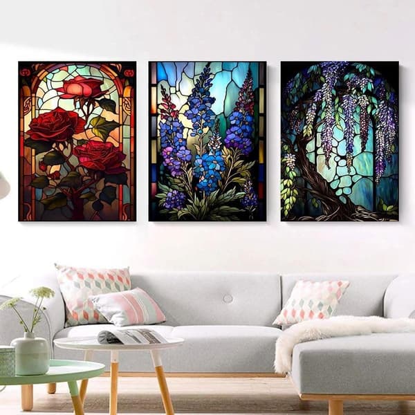 Bomclap Diamond Painting 6-pack – 5D Diamantmålning Blommor Färgat Glas Full Drill (30x40 cm)