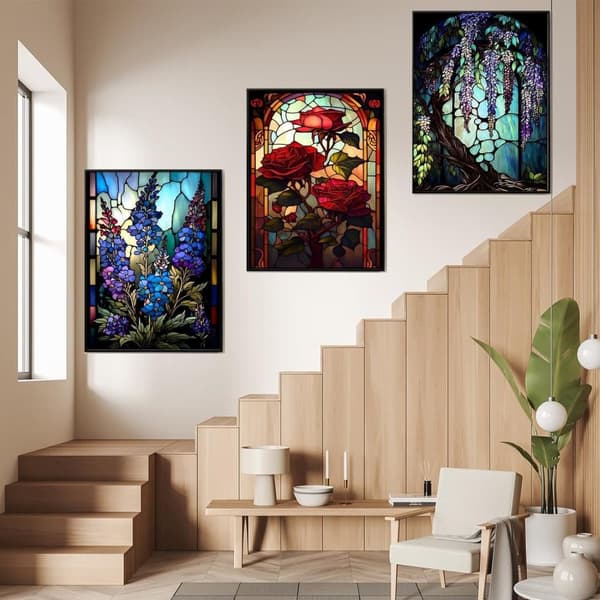 Bomclap Diamond Painting 6-pack – 5D Diamantmålning Blommor Färgat Glas Full Drill (30x40 cm)