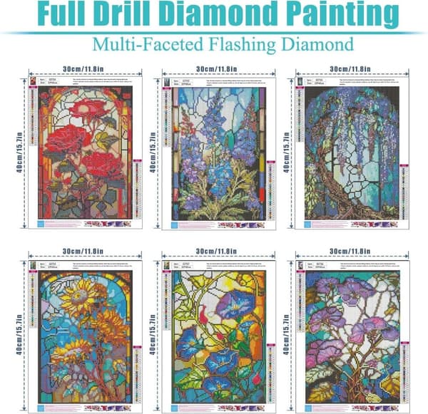 Bomclap Diamond Painting 6-pack – 5D Diamantmålning Blommor Färgat Glas Full Drill (30x40 cm)