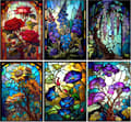 Miniatyrbild 1 av 7: Bomclap Diamond Painting 6-pack – 5D Diamantmålning Blommor Färgat Glas Full Drill (30x40 cm)
