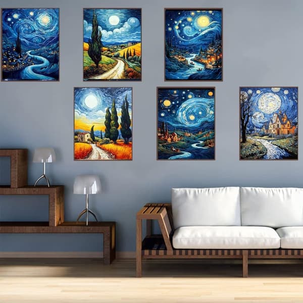OBOSOE Diamond Painting 6-pak – 5D diamantmaleri 30x40cm Van Gogh landskabsbor