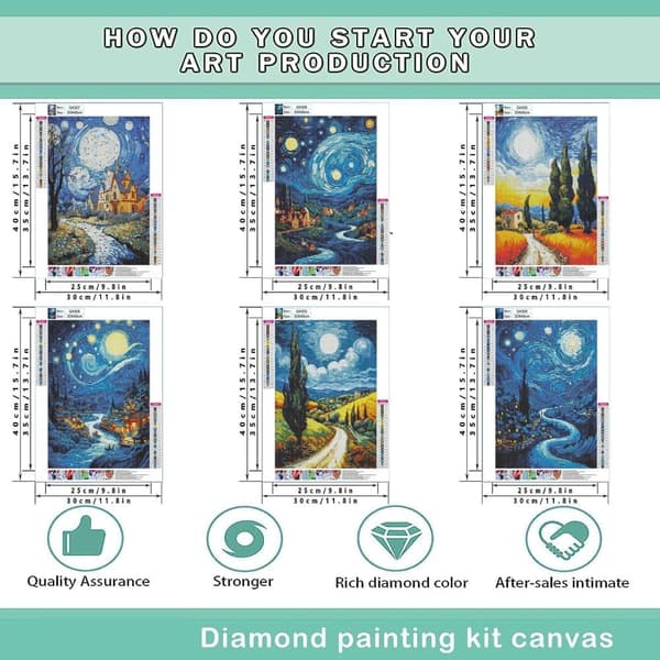 OBOSOE Diamond Painting 6-pak – 5D diamantmaleri 30x40cm Van Gogh landskabsbor