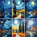 Miniatyrbillede 1 af 6: OBOSOE Diamond Painting 6-pak – 5D diamantmaleri 30x40cm Van Gogh landskabsbor