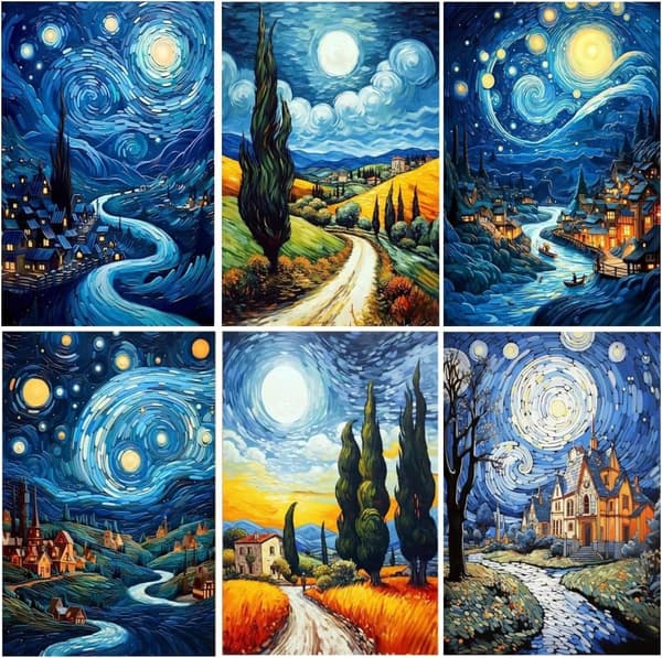 OBOSOE Diamond Painting 6-pak – 5D diamantmaleri 30x40cm Van Gogh landskabsbor