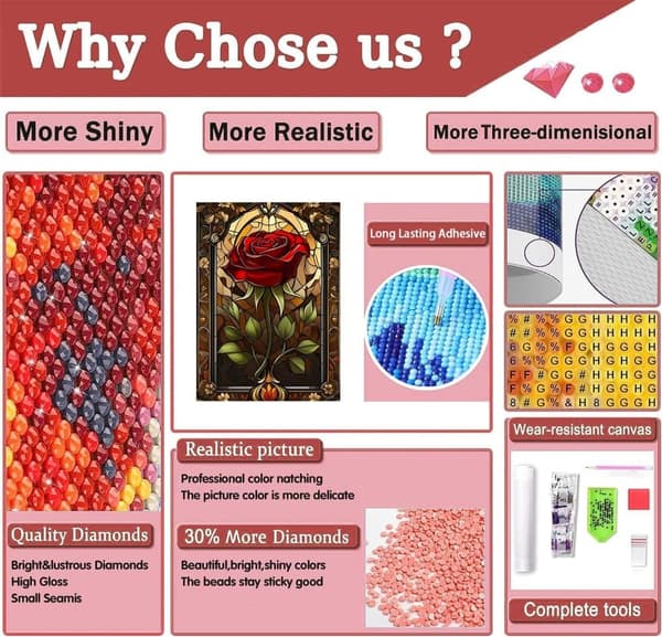 Bomclap Diamond malesæt til voksne – Rose motiv, 5D blomsterperlekunst