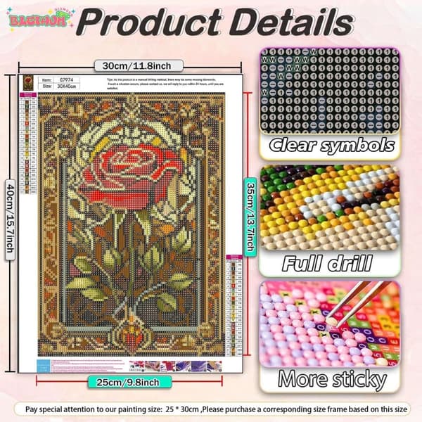 Bomclap Diamond malesæt til voksne – Rose motiv, 5D blomsterperlekunst