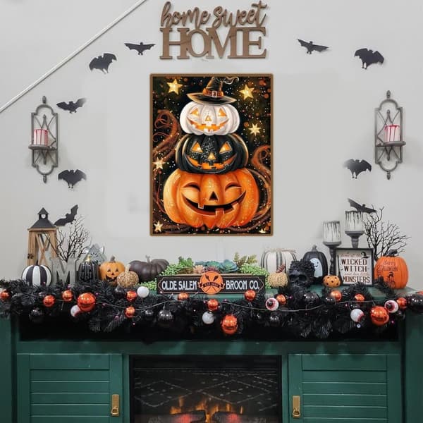 Bomclap Timanttimaalaussarja aikuisille – Kurpitsa- ja Halloween-aihe, 5D-helmitaide – DIY-maalaus seinäkoristeluun ja lahjaksi