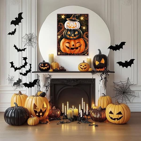 Bomclap Timanttimaalaussarja aikuisille – Kurpitsa- ja Halloween-aihe, 5D-helmitaide – DIY-maalaus seinäkoristeluun ja lahjaksi