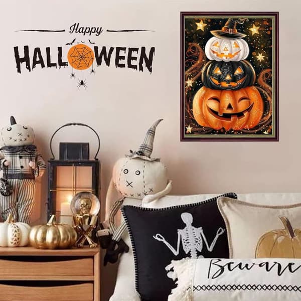 Bomclap Timanttimaalaussarja aikuisille – Kurpitsa- ja Halloween-aihe, 5D-helmitaide – DIY-maalaus seinäkoristeluun ja lahjaksi