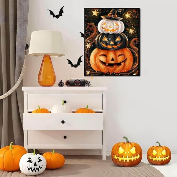 Bomclap Timanttimaalaussarja aikuisille – Kurpitsa- ja Halloween-aihe, 5D-helmitaide – DIY-maalaus seinäkoristeluun ja lahjaksi