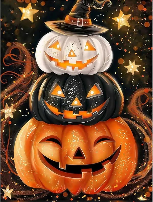 Bomclap Timanttimaalaussarja aikuisille – Kurpitsa- ja Halloween-aihe, 5D-helmitaide – DIY-maalaus seinäkoristeluun ja lahjaksi