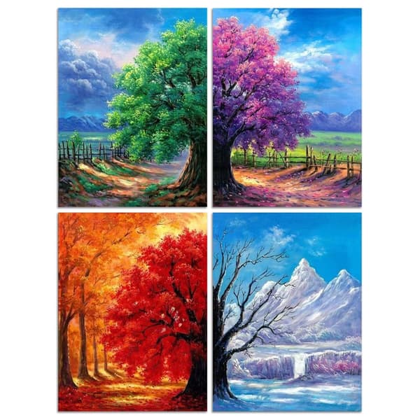 OBOSOE Diamond Painting 4 kpl – 5D timanttimaalaus kausipuun täysi pora 30x40cm