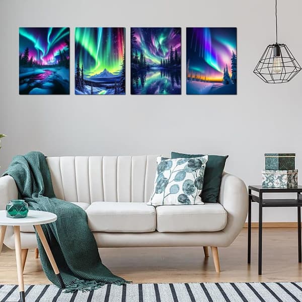 OBOSOE Diamond Painting 4-pak – 5D Diamantmaleri 30x40cm Aurora Landskab Fuld Boremaskine