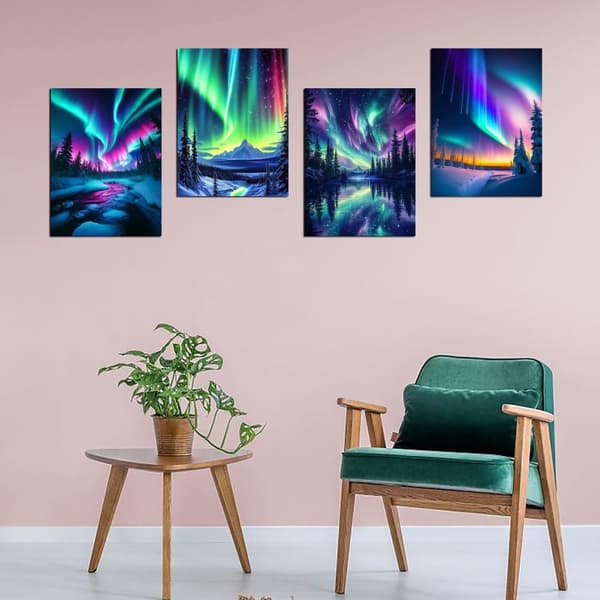 OBOSOE Diamond Painting 4-pak – 5D Diamantmaleri 30x40cm Aurora Landskab Fuld Boremaskine