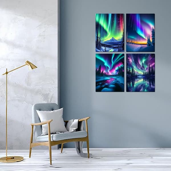 OBOSOE Diamond Painting 4-pak – 5D Diamantmaleri 30x40cm Aurora Landskab Fuld Boremaskine