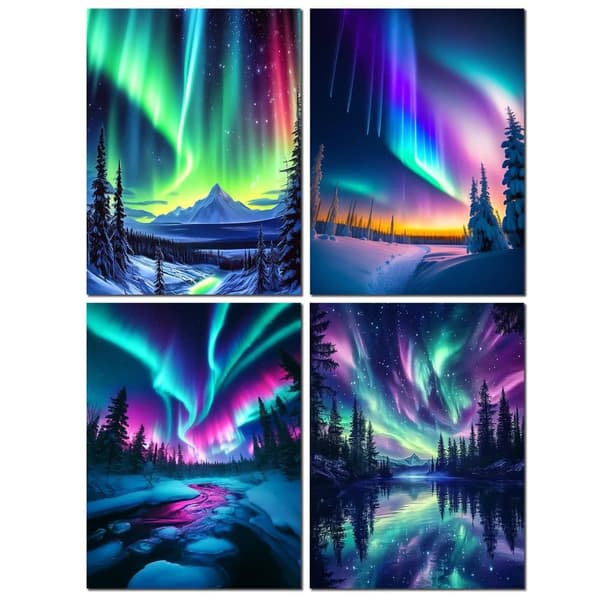 OBOSOE Diamond Painting 4-pak – 5D Diamantmaleri 30x40cm Aurora Landskab Fuld Boremaskine