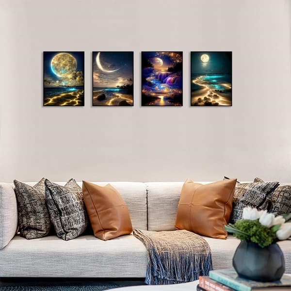 OBOSOE Diamond Painting 4 kpl – 5D Timanttimaalaus 30x40cm Kuu & Taide Aihe Täysi pora