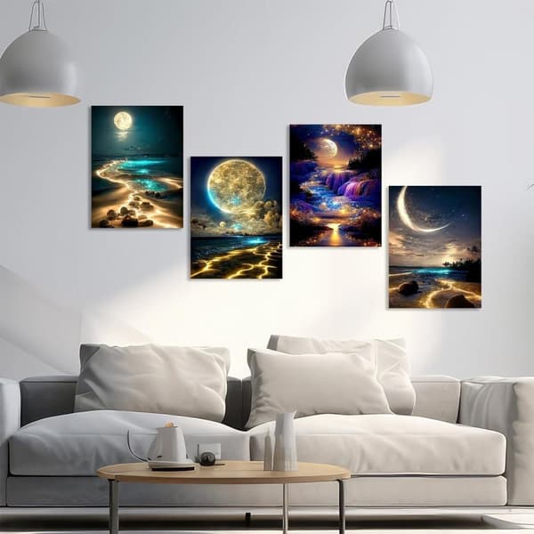 OBOSOE Diamond Painting 4 kpl – 5D Timanttimaalaus 30x40cm Kuu & Taide Aihe Täysi pora