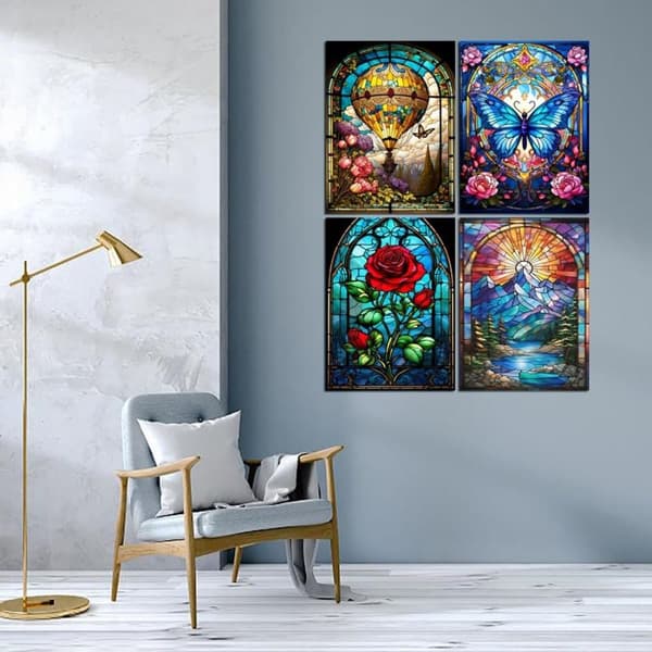 OBOSOE Diamond Painting 4 kpl – 5D timanttimaalaus 30x40cm värikkäät ruusukuviot täysi pora