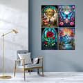 Pikkukuva 3 / 7: OBOSOE Diamond Painting 4 kpl – 5D timanttimaalaus 30x40cm värikkäät ruusukuviot täysi pora